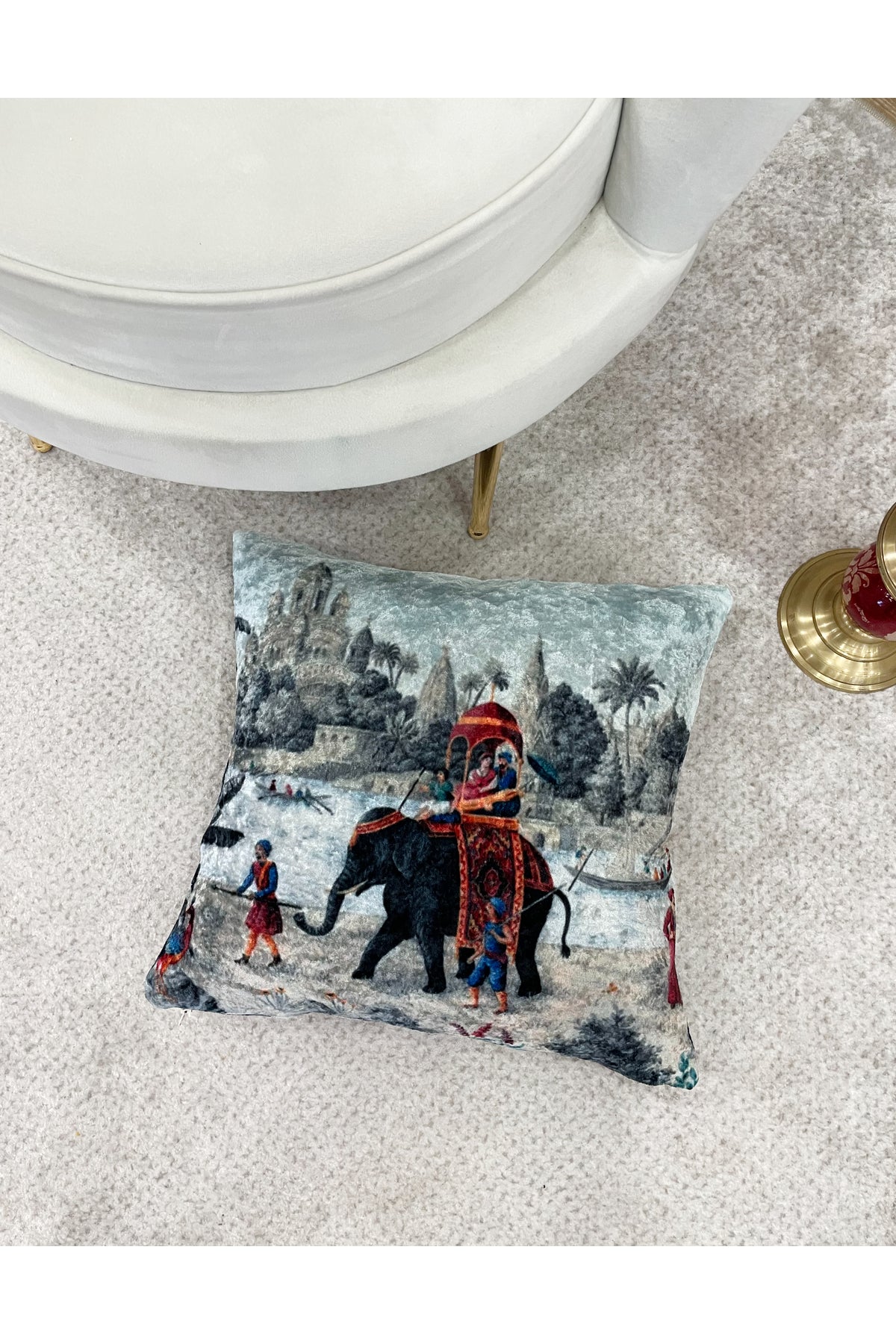 Painting Pattern Velvet Throw Pillow Cover - Grey