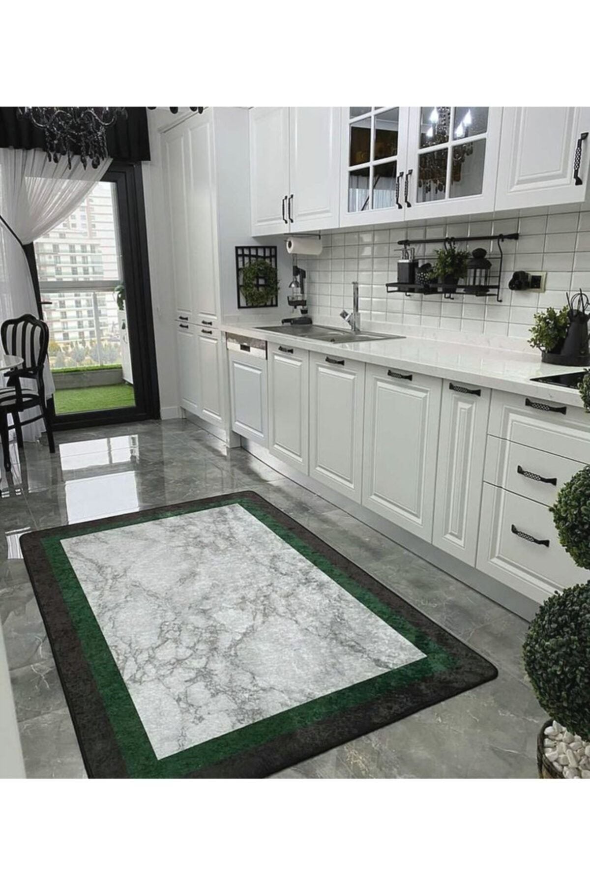 Hanney Marble Pattern Fringeless Rug - Green Gray