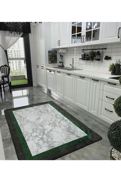 Hanney Marble Pattern Fringeless Rug - Green Gray