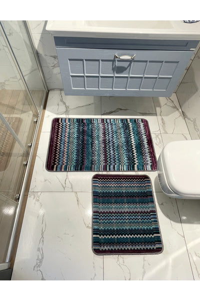 Zigzag Patterned 2-Piece Leather Base Bathroom Mat Set (60x100 - 60x50)