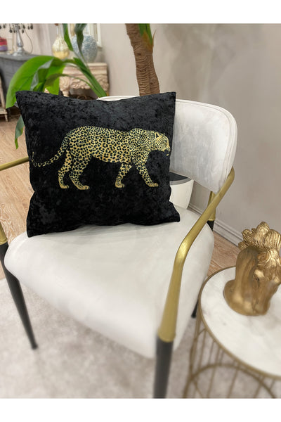 Leopar Desen Kadife Kırlent Yastık Kılıfı ( GRİ)