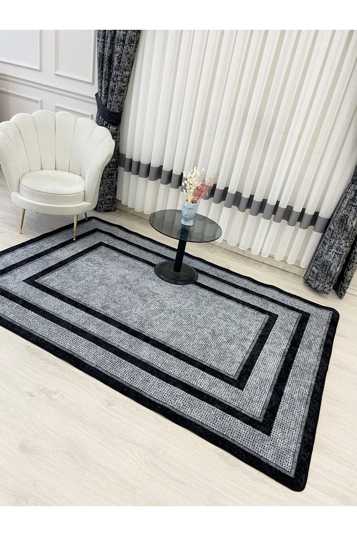 Jute Sisal Bordered Look Decorative Rug - Brown - Black