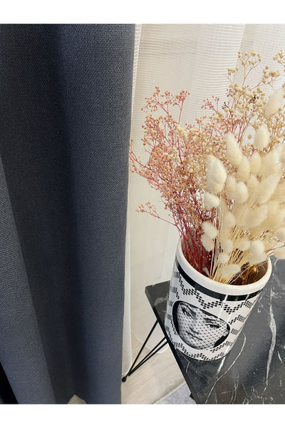 Stone Grey 1/3 Tight Pleat Linen-Look Blackout Curtain