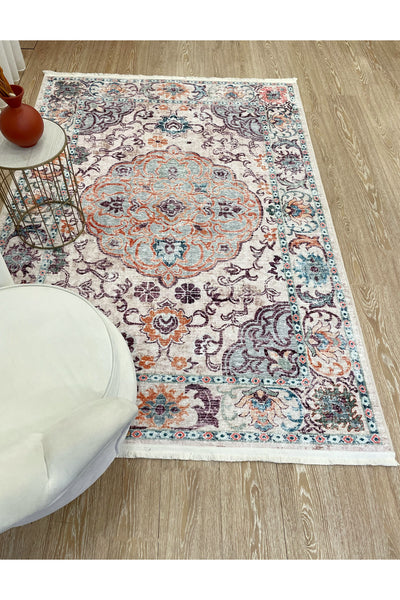Vintage-Look Classic Salon Rug - Gray-Teal