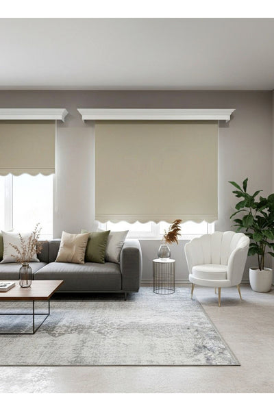 ROLLER BLIND BEIGE COLOR SKIRTED Thick Matte Linen Look