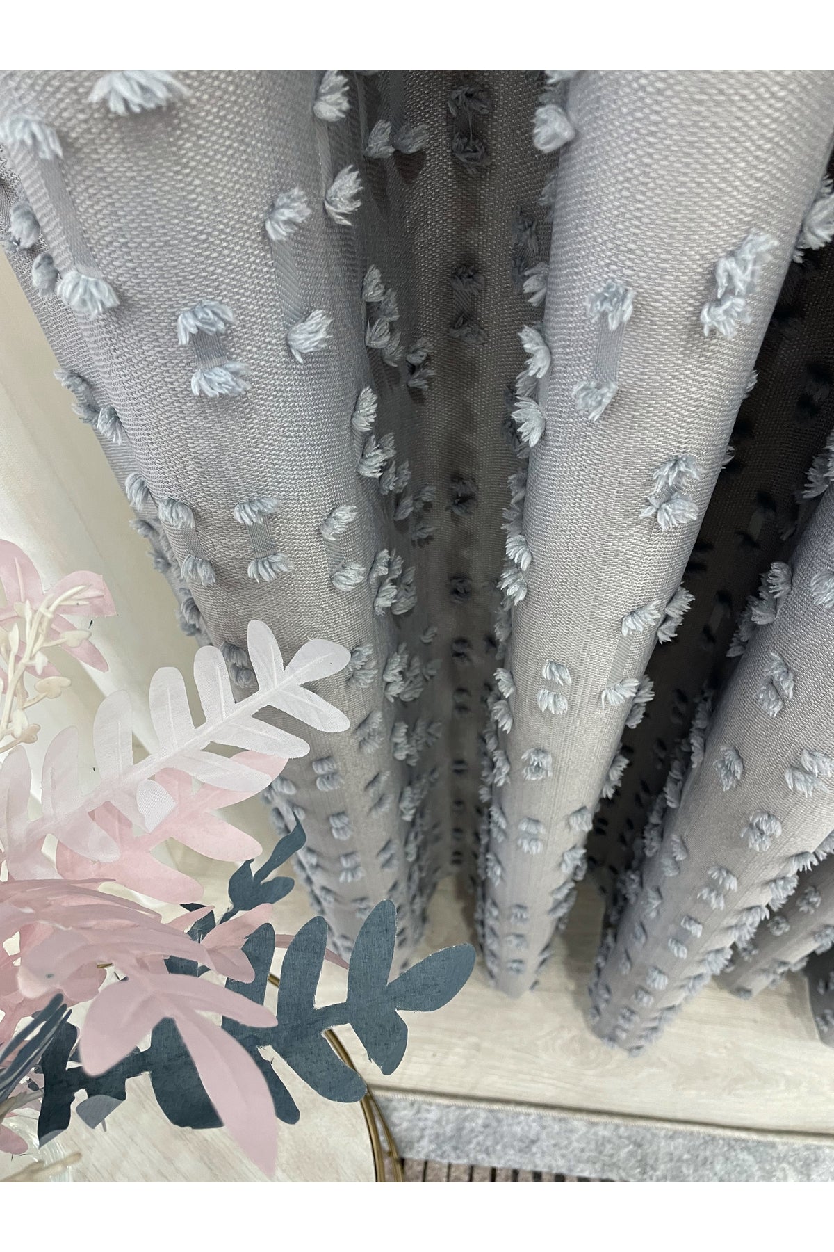 Indigo Blue Pompom Puffy Blackout Curtain 1/3 Dense Pleat