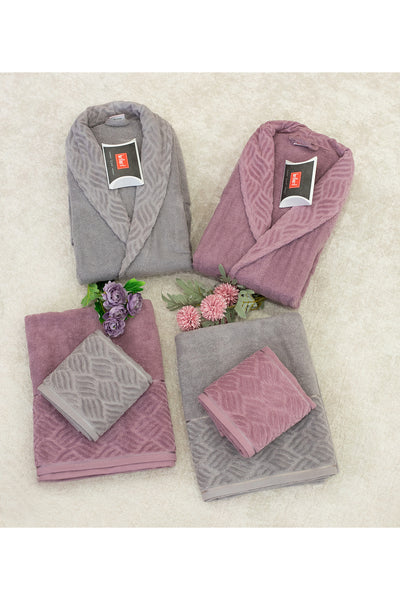6-Piece Gray - Salmon Family Bathrobe Set