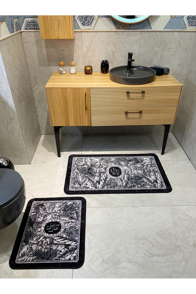 2-Piece Floral Pattern 60x100 - 60x50 Lucky Latex-Backed Bath Mat Set