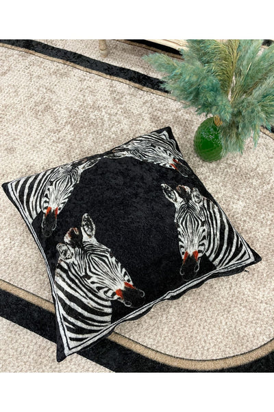Velvet Horse Patterned Cushion Cover (BLACK) 45x45