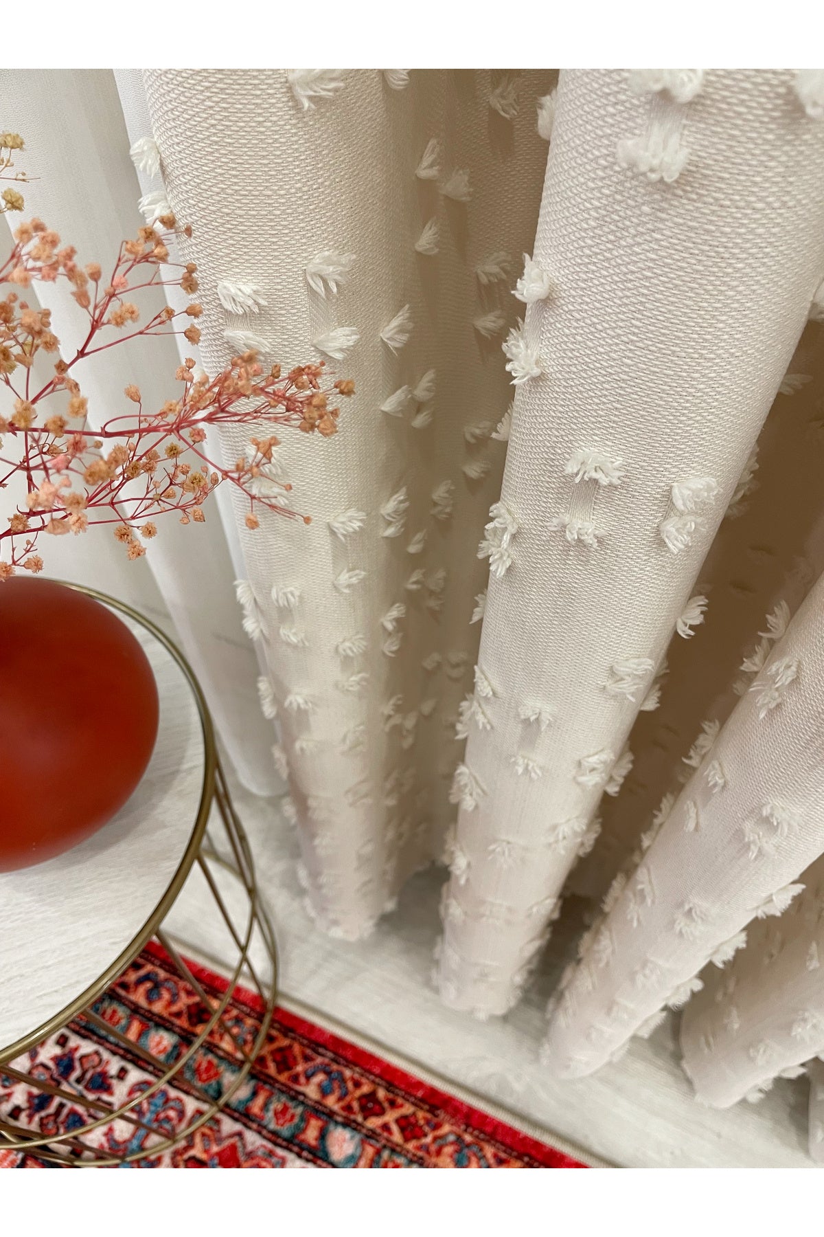 Indigo Blue Pompom Puffy Blackout Curtain 1/3 Dense Pleat