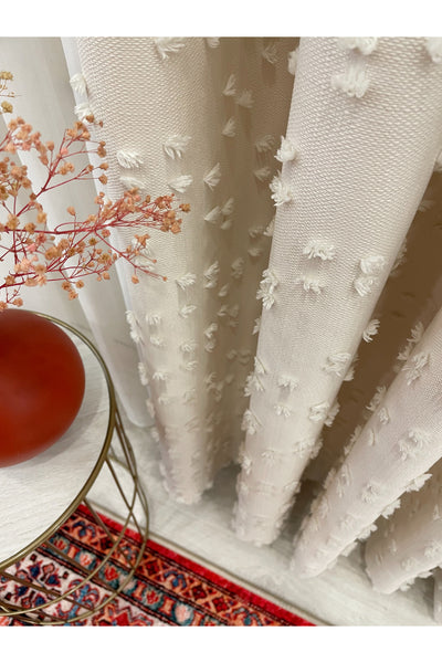 Indigo Blue Pompom Puffy Blackout Curtain 1/3 Dense Pleat