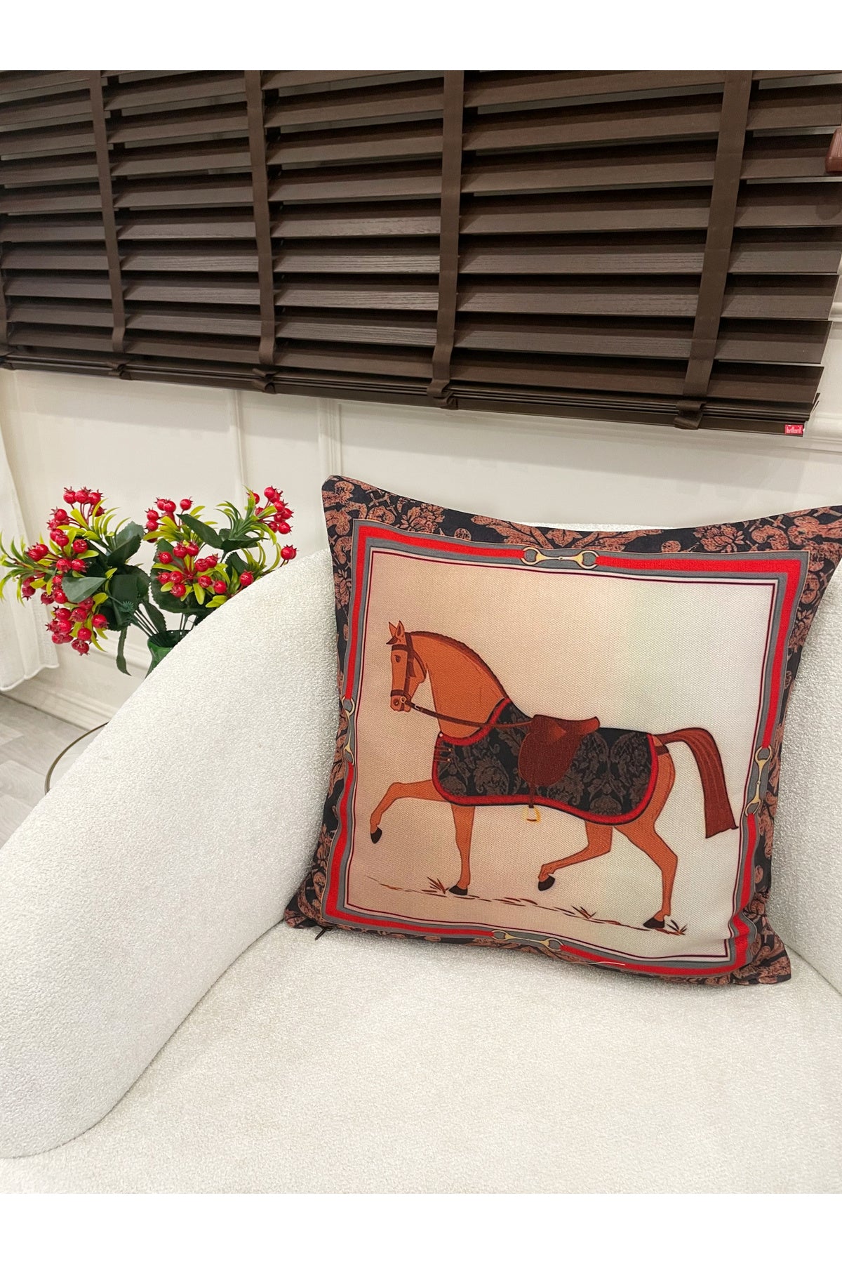 Horse Pattern Woven Fabric Cushion Cover 45x45