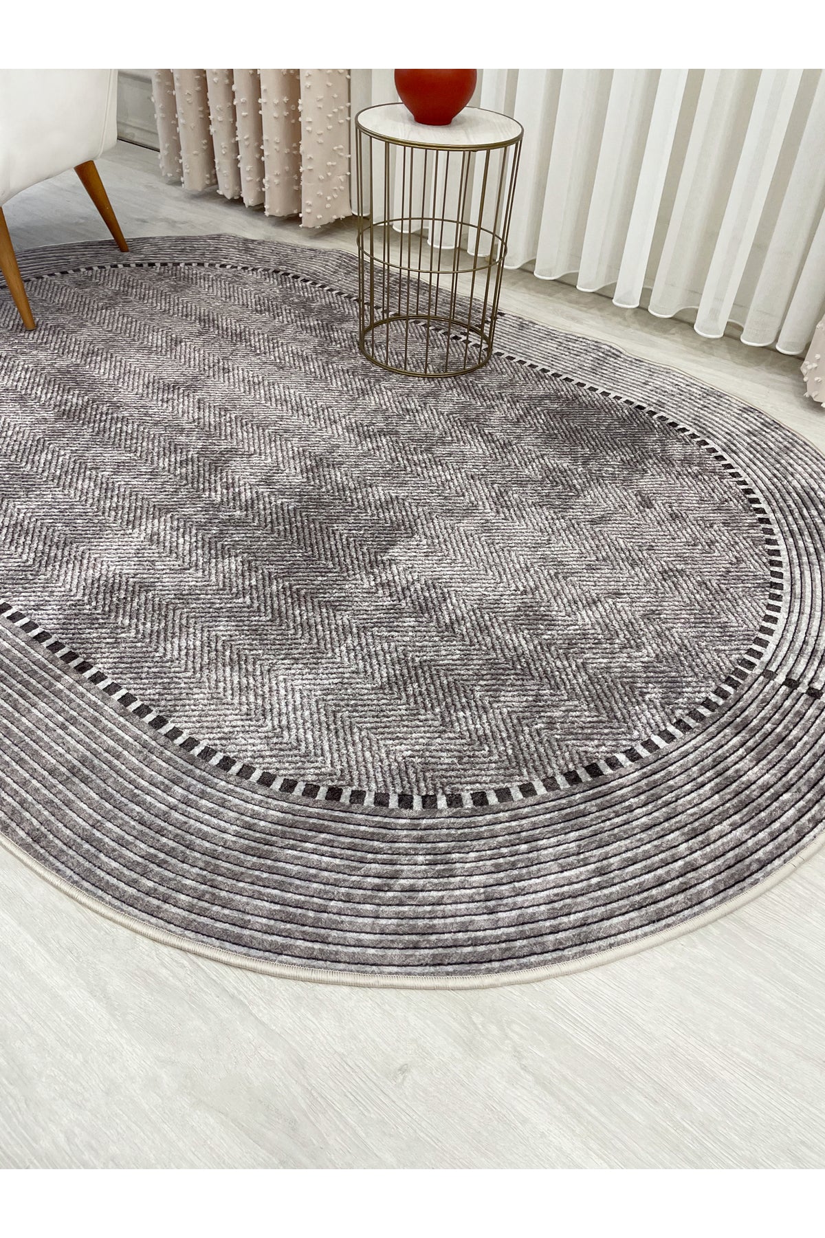 GRAY-NAVY Jute Sisal Look Non-Slip Base Rug