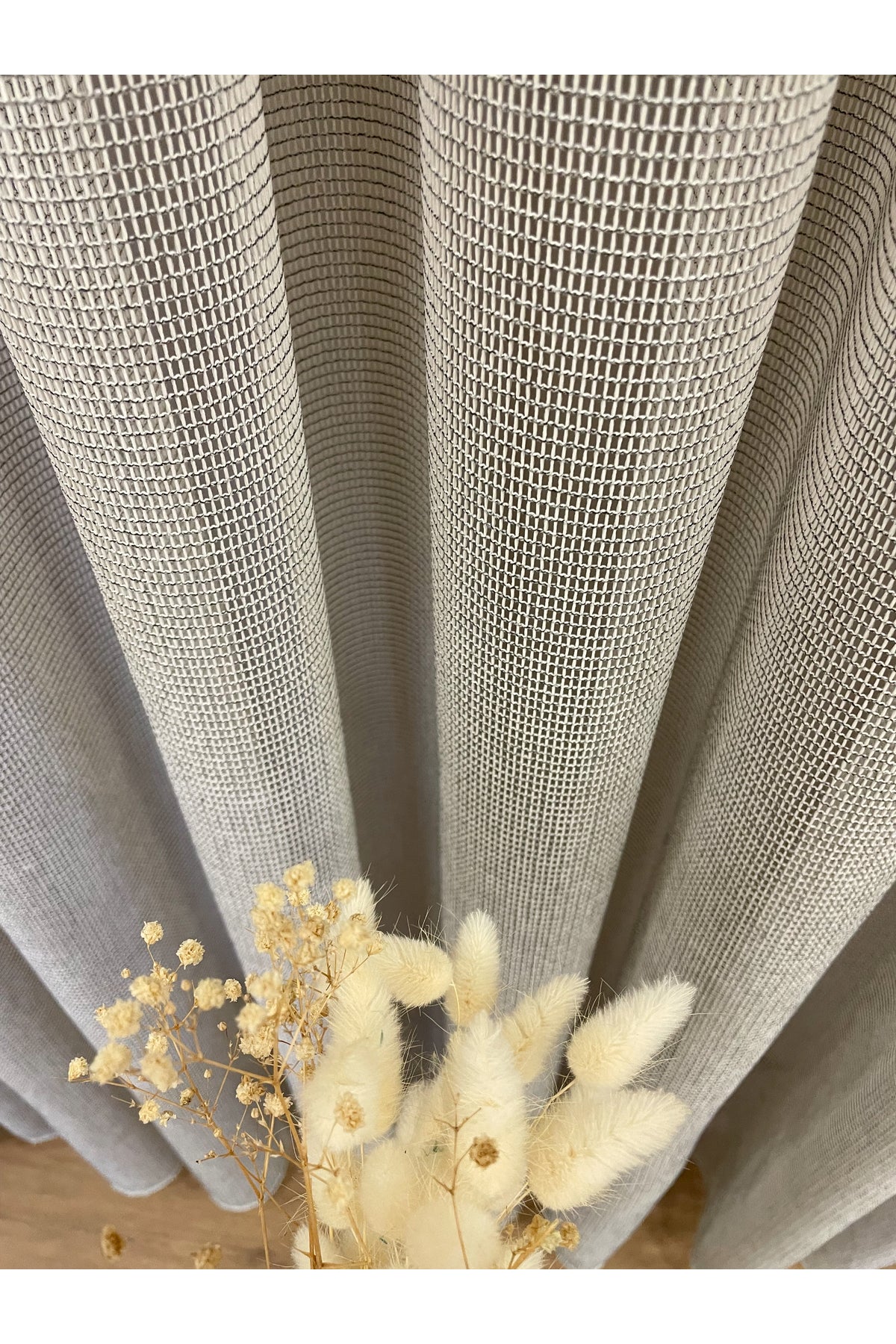 BEIGE-GRAY Modern Textured Knit 1/3 Dense Pleat Sheer Curtain