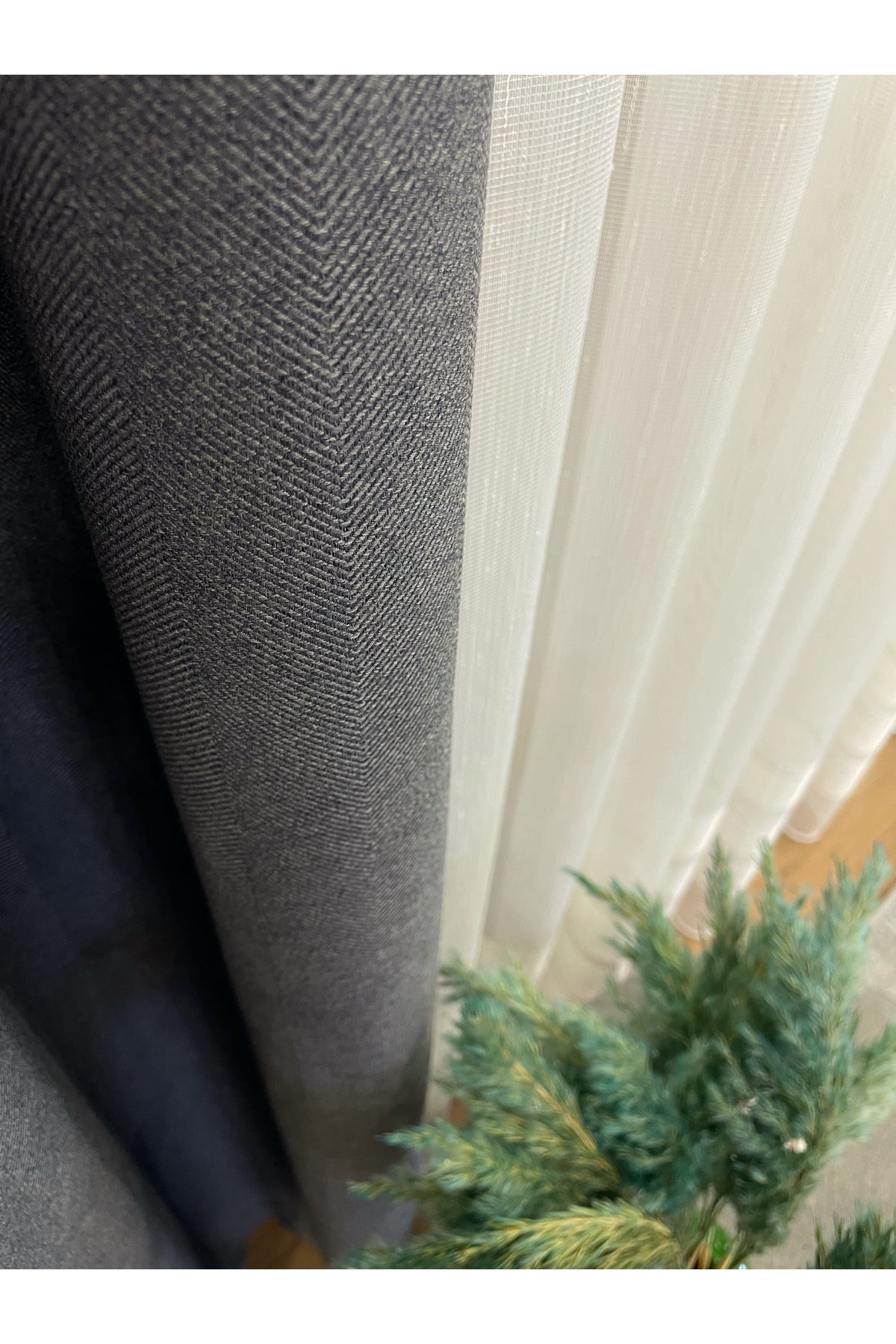 Heathered Milky Brown Linen-Look 1/3 Dense Pleated Blackout Curtain