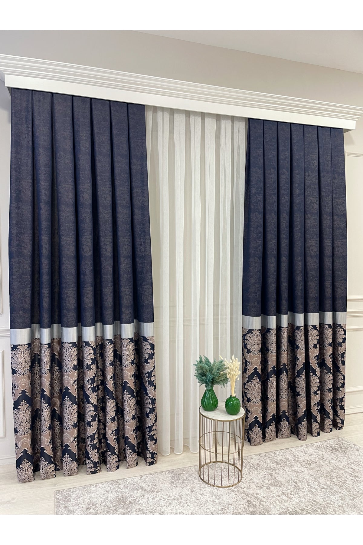 Gray Brown Damask Pattern Jacquard 1/3 Tight Pleat Jacquard Blackout Curtain