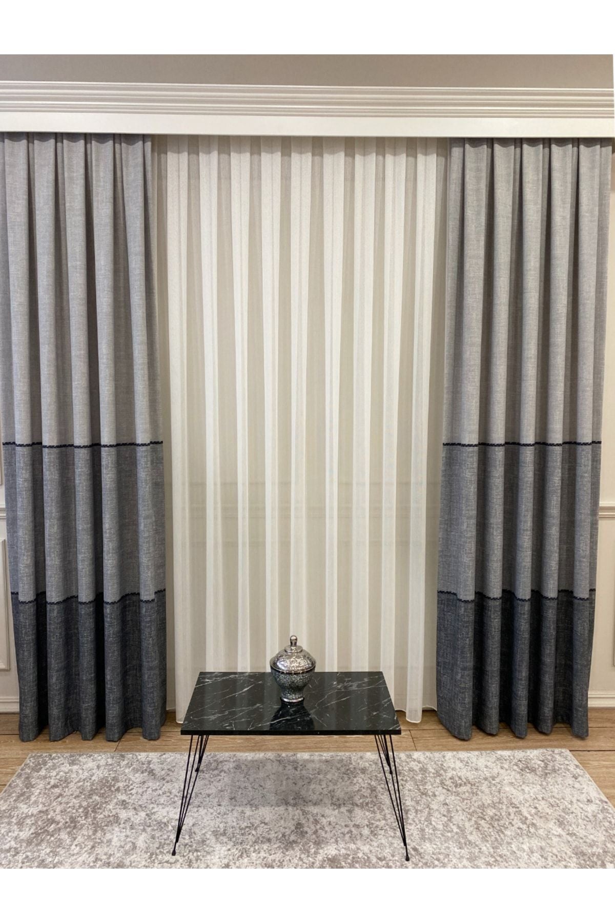 Linen-Look Knit Detail Patterned 1/2.50 Pleated Blackout Curtain