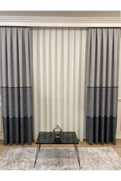 Linen-Look Knit Detail Patterned 1/2.50 Pleated Blackout Curtain