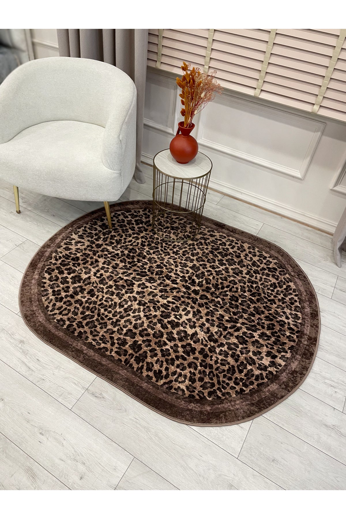 Leopard Pattern Oval Latex Leather Rug