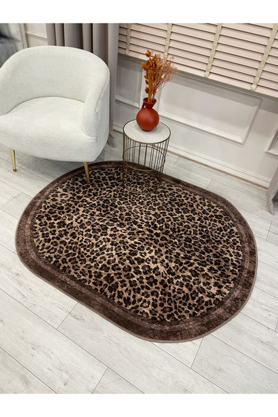 Leopard Pattern Oval Latex Leather Rug
