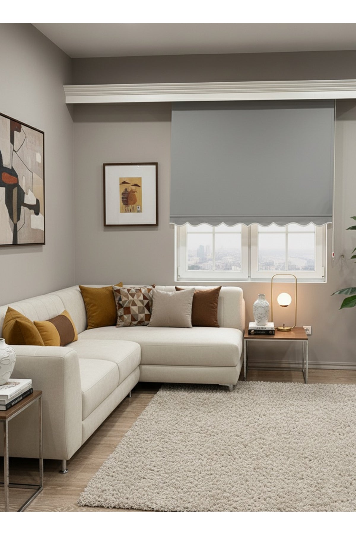 ROLLER BLIND BEIGE COLOR SKIRTED Thick Matte Linen Look