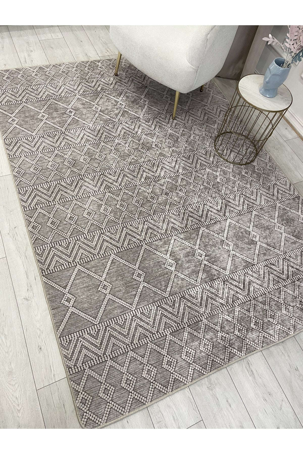 Gray Black Scandinavian Style Kilim Pattern Runner Latex Rug