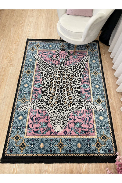 Etnik Leopar Desenli Dekoratif Halı - Pembe