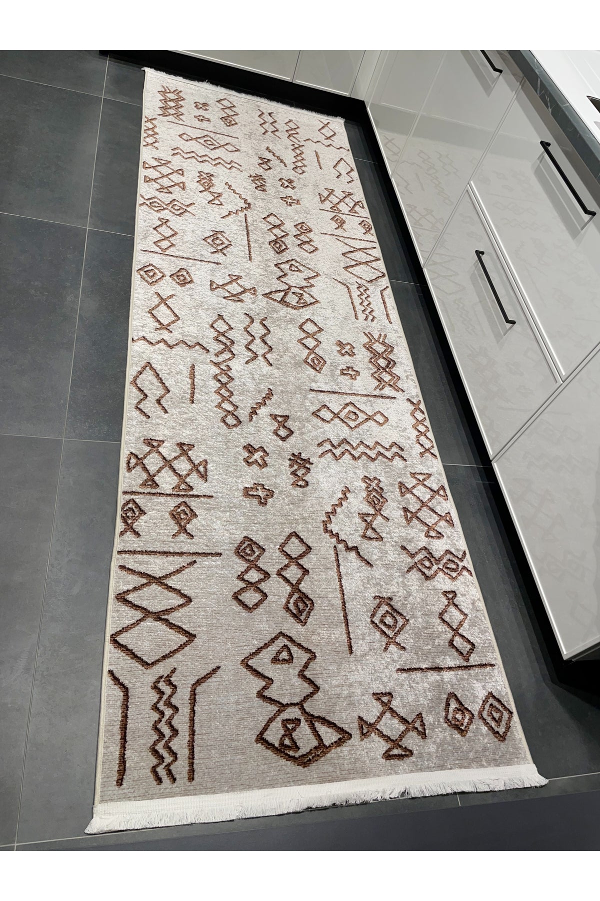 BEIGE Ethnic Patterned Latex Base Kitchen Rug