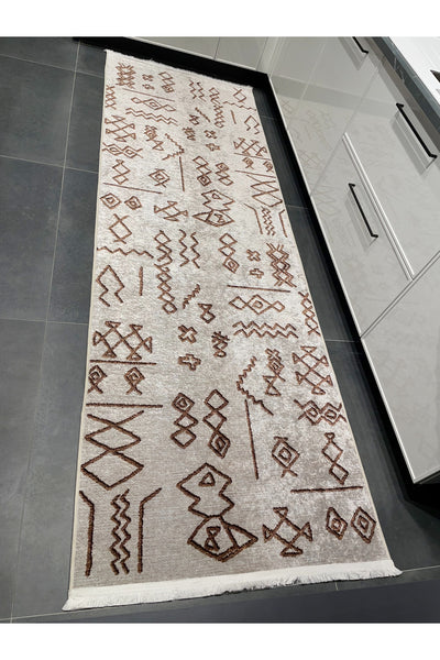 BEIGE Ethnic Patterned Latex Base Kitchen Rug