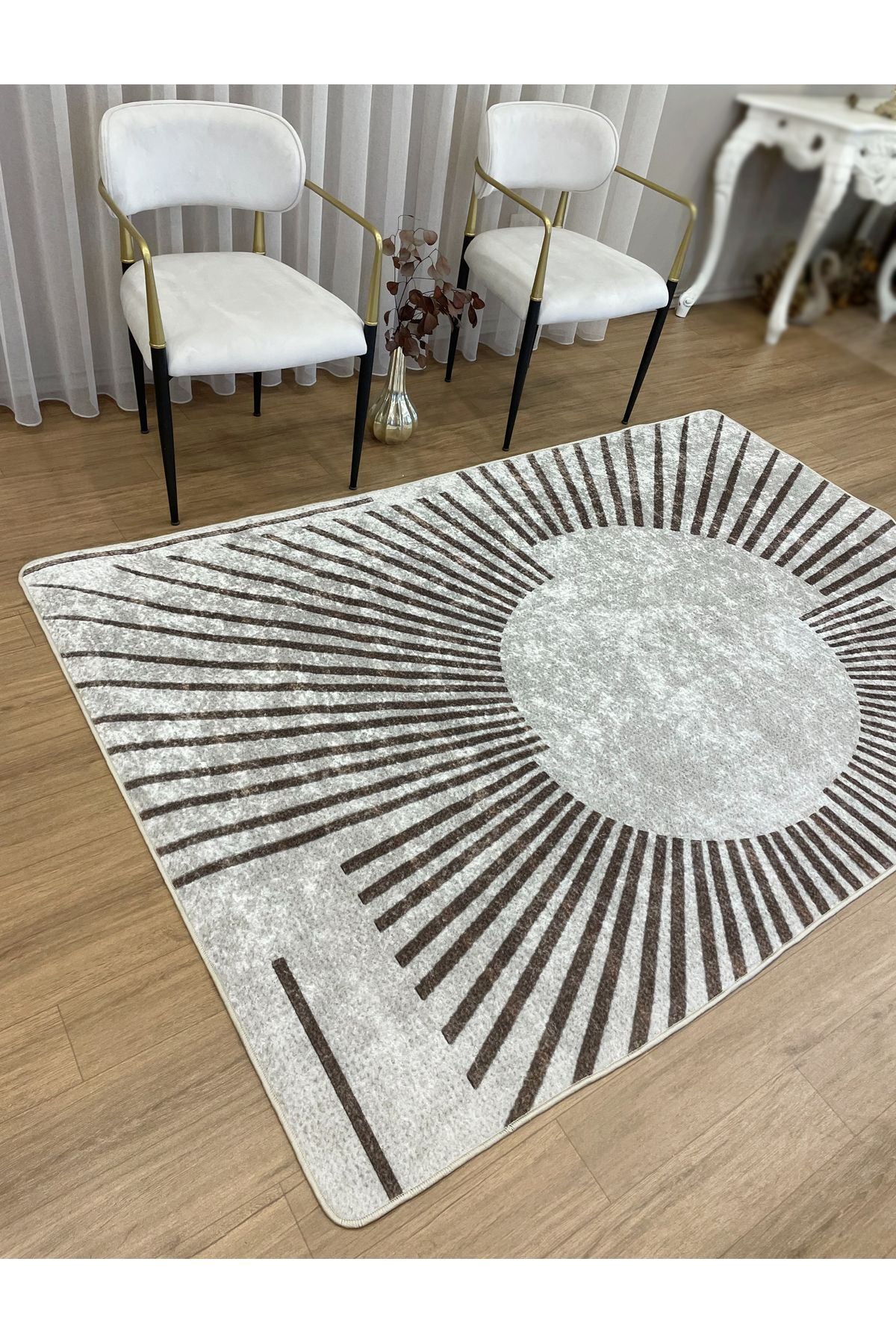 Geometrik Desenli Lateks Taban Halı - Gri - Kahverengi