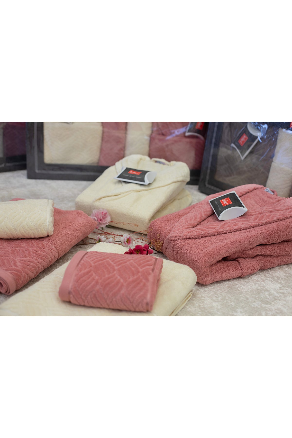 6-Piece Gray - Salmon Family Bathrobe Set
