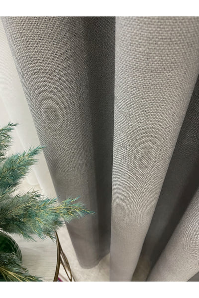 Stone Grey 1/3 Tight Pleat Linen-Look Blackout Curtain
