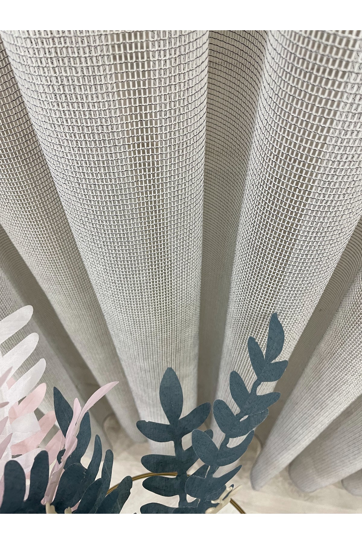 BEIGE-GRAY Modern Textured Knit 1/3 Dense Pleat Sheer Curtain