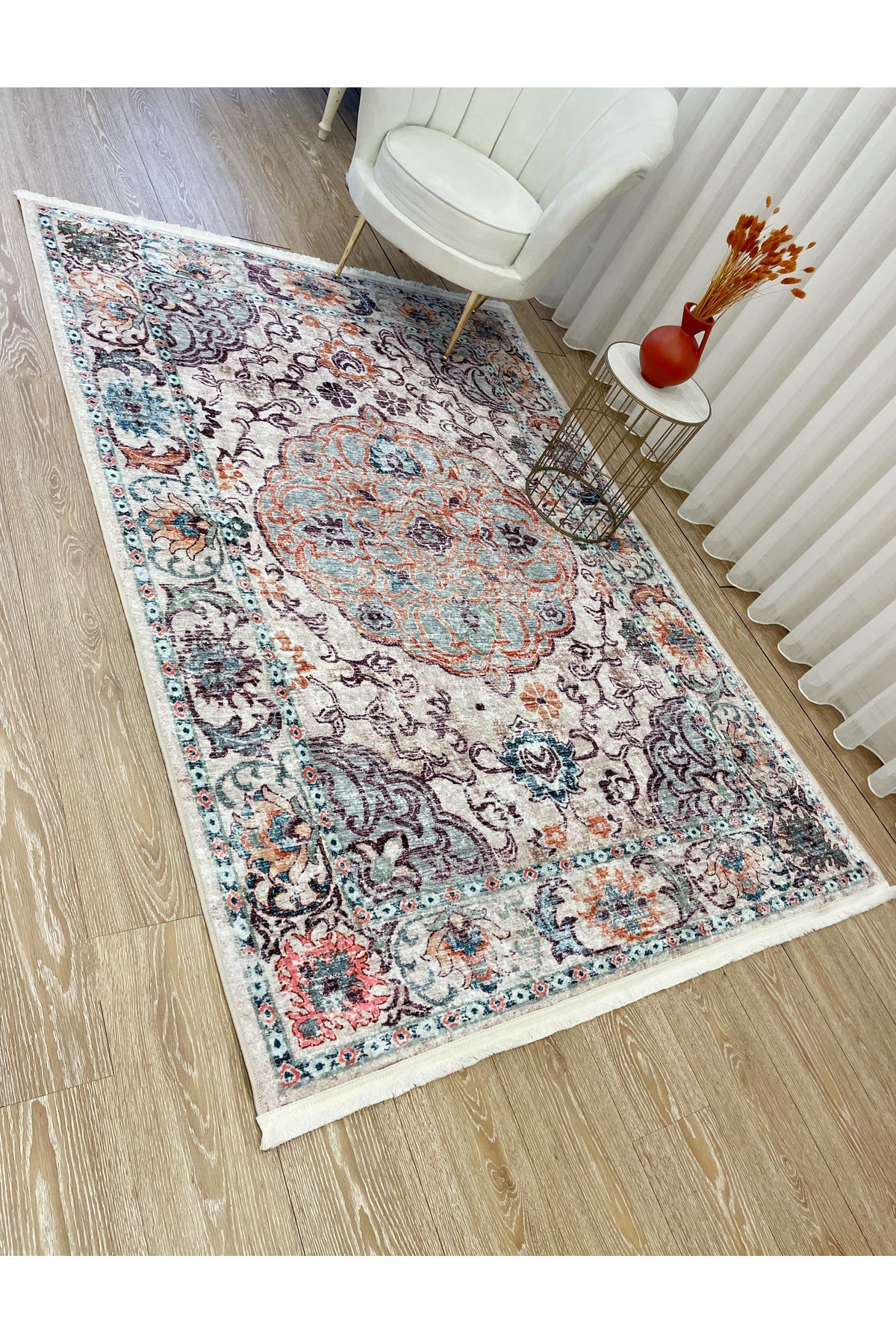 Vintage-Look Classic Salon Rug - Gray-Teal