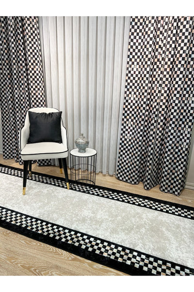 No-Pleat Extra-Reinforced Checkered Blackout Curtain - Beige-Black