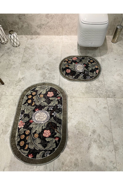 2-Piece Floral Pattern 60x100 - 60x50 Botanic Latex-Backed Bath Mat Set