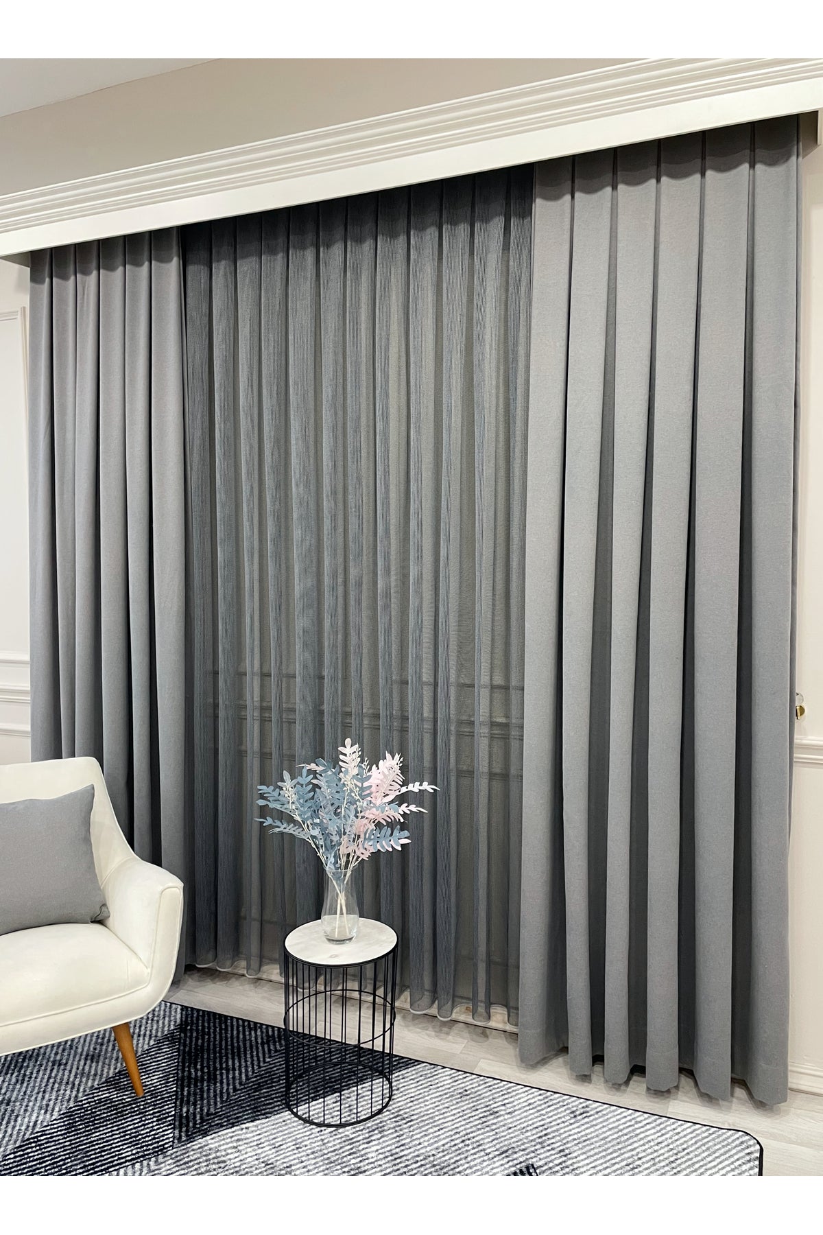 Gray-Black Net Wrinkle-Free DENSE 1/3 Pleated Sheer Curtain