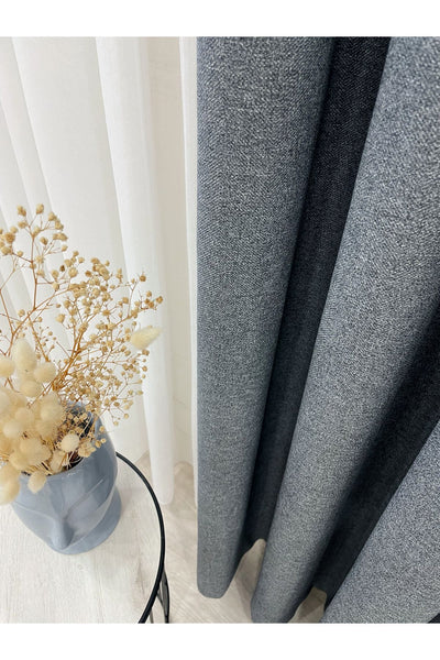 Heathered Milky Brown Linen-Look 1/3 Dense Pleated Blackout Curtain