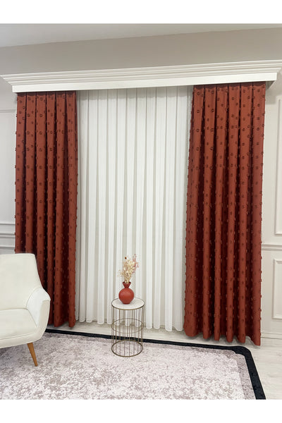 Blue Children's Room Pompom Puffy Blackout Curtain 1/3 Dense Pleating