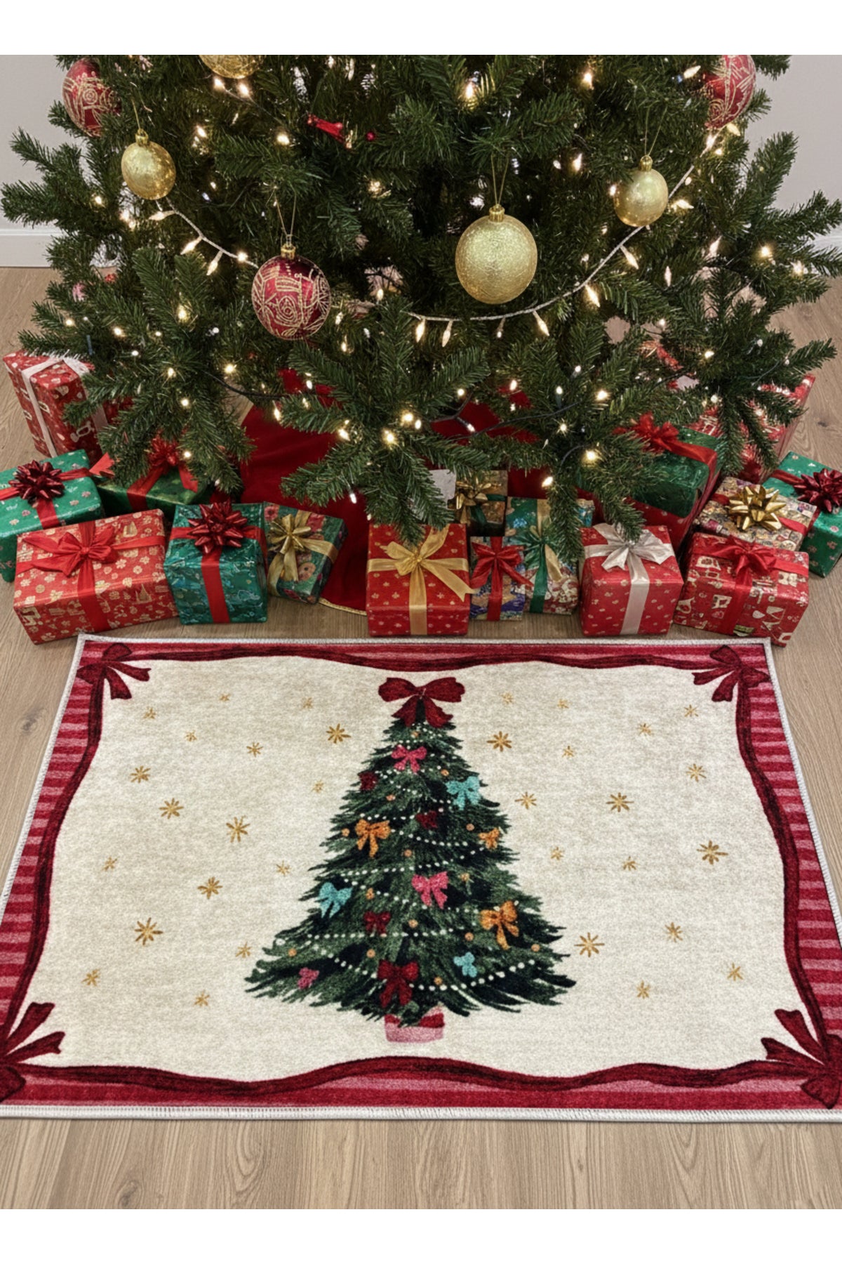 Christmas-Themed Doorstep Tree Skirt Mat Beige-Red (60x90)