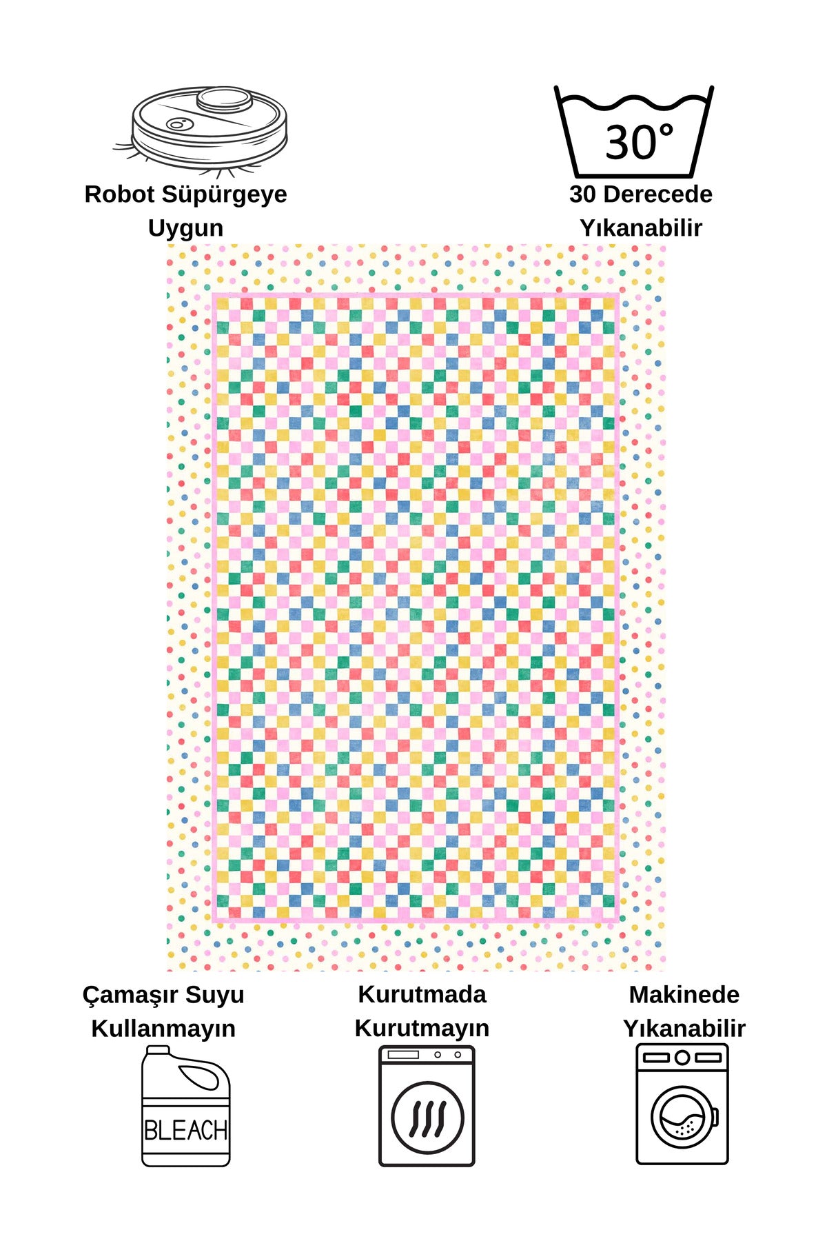 Polka Dot Checkered Latex Base Kids Rug