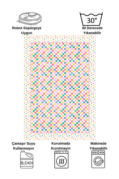 Polka Dot Checkered Latex Base Kids Rug