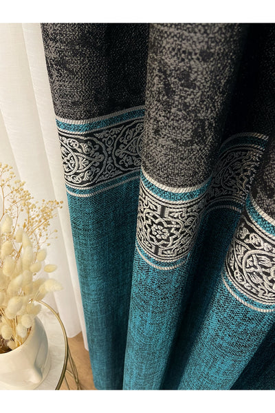 Brown 1/3 Dense Pleated Bordered Pattern Soft-Textured Jacquard Blackout Curtain