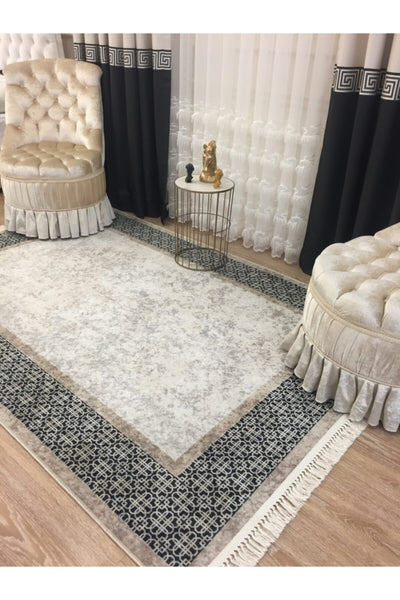 Swena Kaymaz Taban Halı Gri-siyah