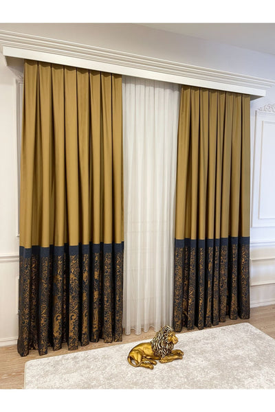 Gray Shawl Pattern 1/3 TIGHT PLEAT Jacquard Woven Blackout Curtain