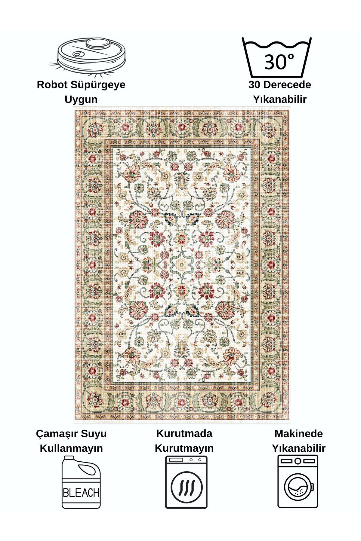 Kilim Motif FRINGED Classic Non-Slip Base Rug