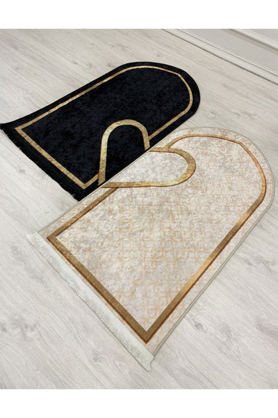 2-Piece Double Prayer Rug Set Size 75x125 BLACK - PURPLE