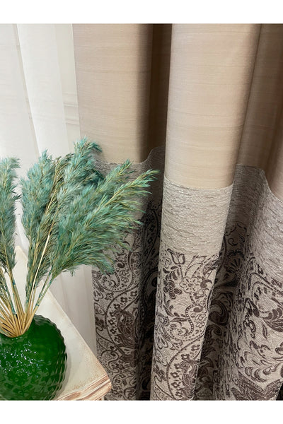 Gray Shawl Pattern 1/3 TIGHT PLEAT Jacquard Woven Blackout Curtain