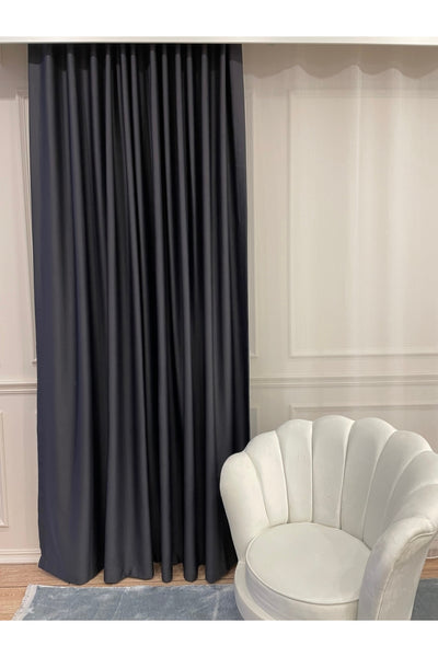 Blackout Room Darkening Curtain No-Pleat (Flat Stitch) Extra Stiffened - Dark Gray / Anthracite