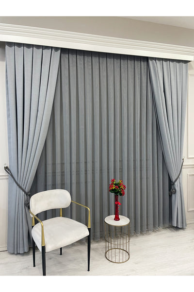 BEIGE-GRAY Modern Textured Knit 1/3 Dense Pleat Sheer Curtain